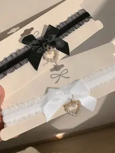 Women's Lace Choker Necklace, Sexy Cute Sweet Style, Bow Heart Pearl Decoration, Perfect for Daily Wear, Ideal Gift Choice