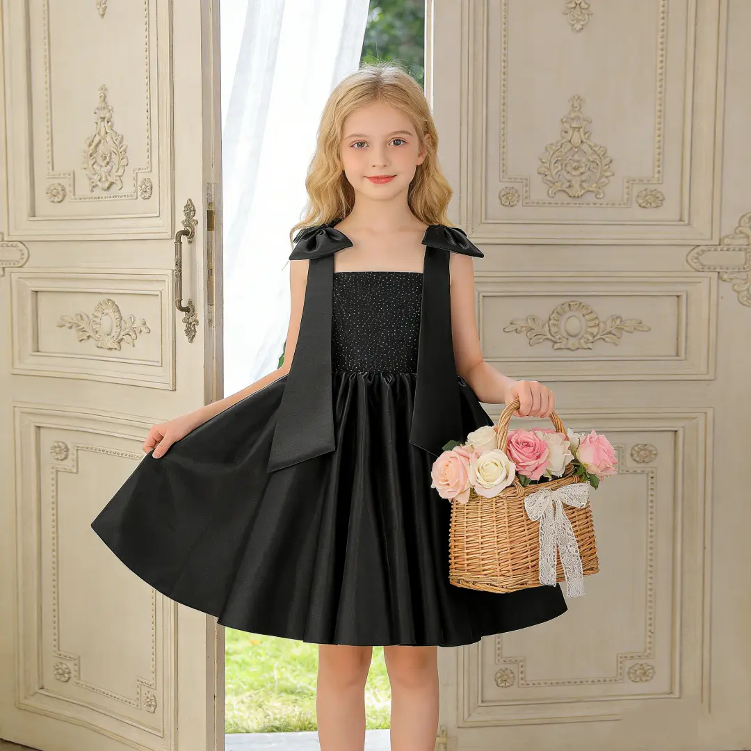 811 Glamorique Kids Party Wear Dress Sequin Birthday Party Dress With Bow For Girls Princess Dress