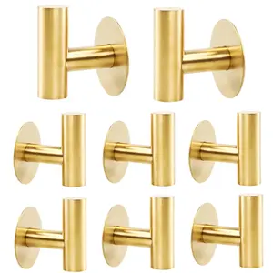 A Set of 8/4 Pcs Adhesive Towel Hooks,Brushed Gold Stainless Steel Coat Robe Sticky Hooks for Bathroom Wall Stick On,Christmas Party Gifts,DIY Hand Tools Kits