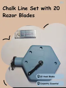 Chalk Line Set with 20 Hook Razor Blades for Carpentry and Roofing Construction Tools
