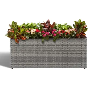 Large Rectangular Block Planter Box Handmade Wicker Tall Planters for Outdoor  with Removable Liners Modern Planter for Indoor Outdoor Patio Deck - Gray, 36''x12''x16''