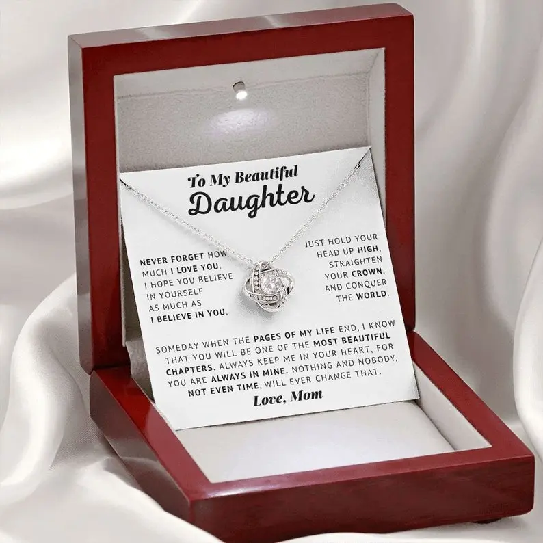 To My Beautiful Daughter - Straighten Your Crown - Love Knot Necklace | Gift From Mom, A Perfect Present for Her Birthday, Graduation, or Confirmation. Empower Your Daughter with This Sentimental and Inspirational Necklace