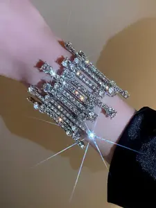 Luxury Geometric Crystal Elastic Bracelet for Women, Elegant Party Evening Wear, Zinc Alloy Chain, All Seasons Fashion Accessory, Elegant Jewelry Bracelet