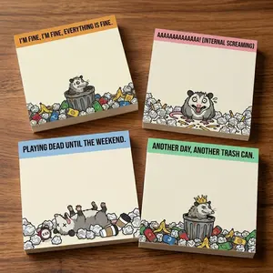 Funny Opossum Sticky Notes 4 Pack, 3x3 Inch Novelty Memo Pads (50 Sheets/Pad), Office Desk Accessories & Humor Gag Gift for Coworkers or Adults, Relatable Possum Stress Relief Stationery