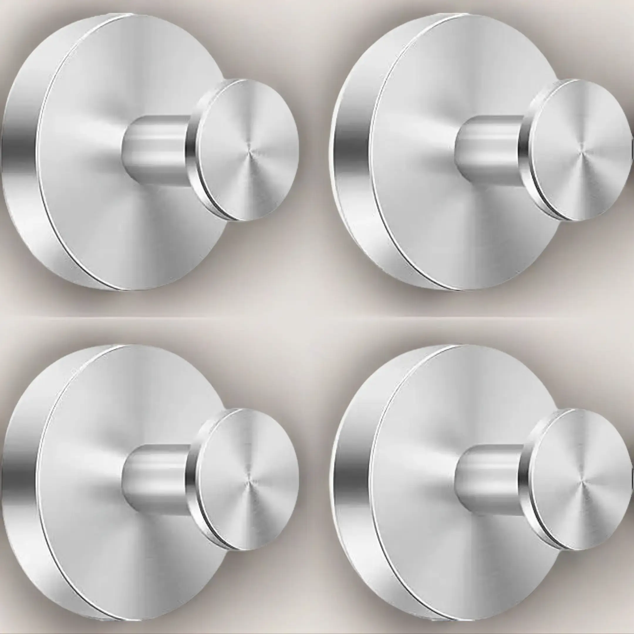 4-Pack Multi-Piece Stainless Towel Hooks, Stainless Steel Silver Suction Cup Hooks - No-Drill, Removable, Waterproof, Rustproof Vacuum Hangers for Bathroom, Kitchen on Glass, Window, Tile (Holds Robes, Loofah), Multi-Piece Towel Hooks