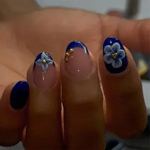 24pcs Short Almond 3D Gel Nail Art Set, Shell Pearl Design French Manicure, Suitable for Short Nails, Includes Jelly Glue and File