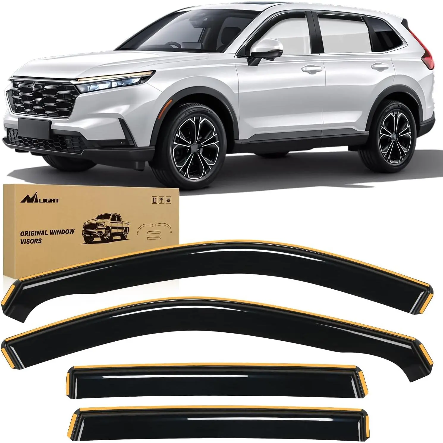 Nilight Acrylic Window Rain Guards - 4pcs Tool-Free Waterproof Aerodynamic Rain Guards, Fog-Preventing Car Exterior Replacement Accessories for 2023-2024 CR-V, Window Rain Guard
