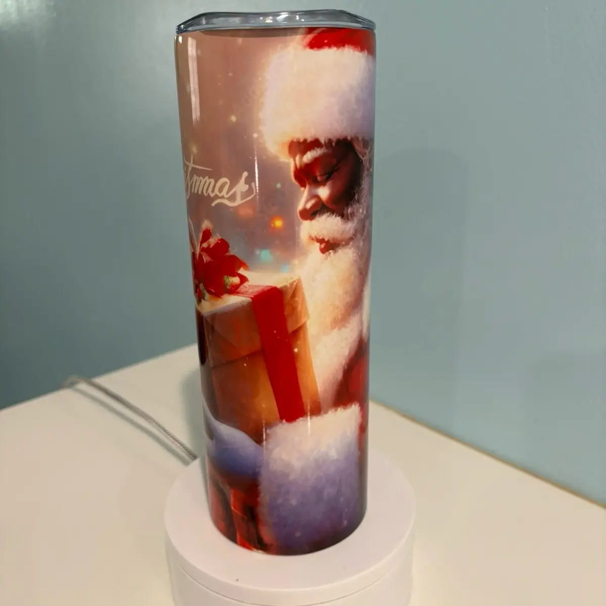 Christmas 20oz Tumbler with black Santa