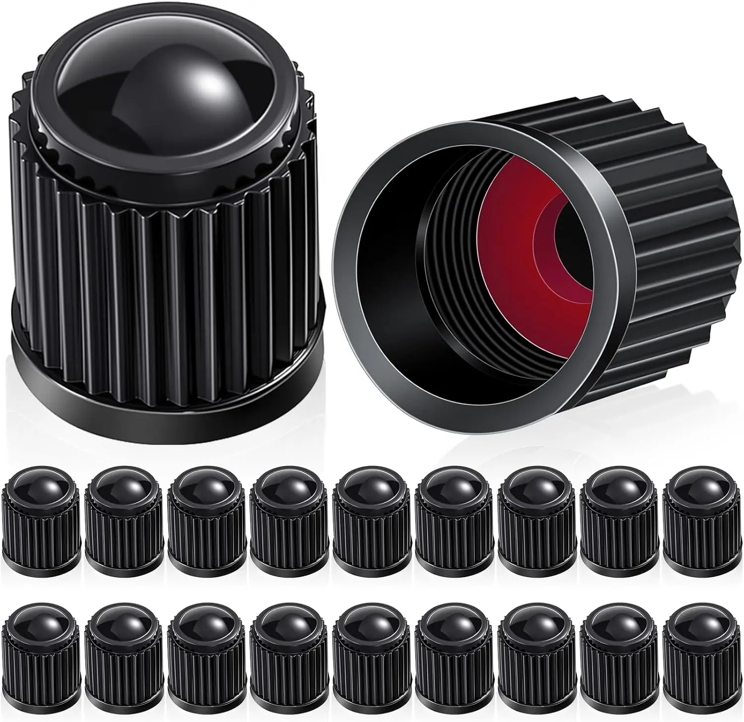 20 Plastic Tubeless Tire Valve Stem Caps (13x10mm) - Tire Pressure Caps, Universal Fit for All Vehicles, Quick Screw-On, Dustproof, Easy Installation, Keeps Tyres Clean and Protected, Protects Valve From Dirt and Dust