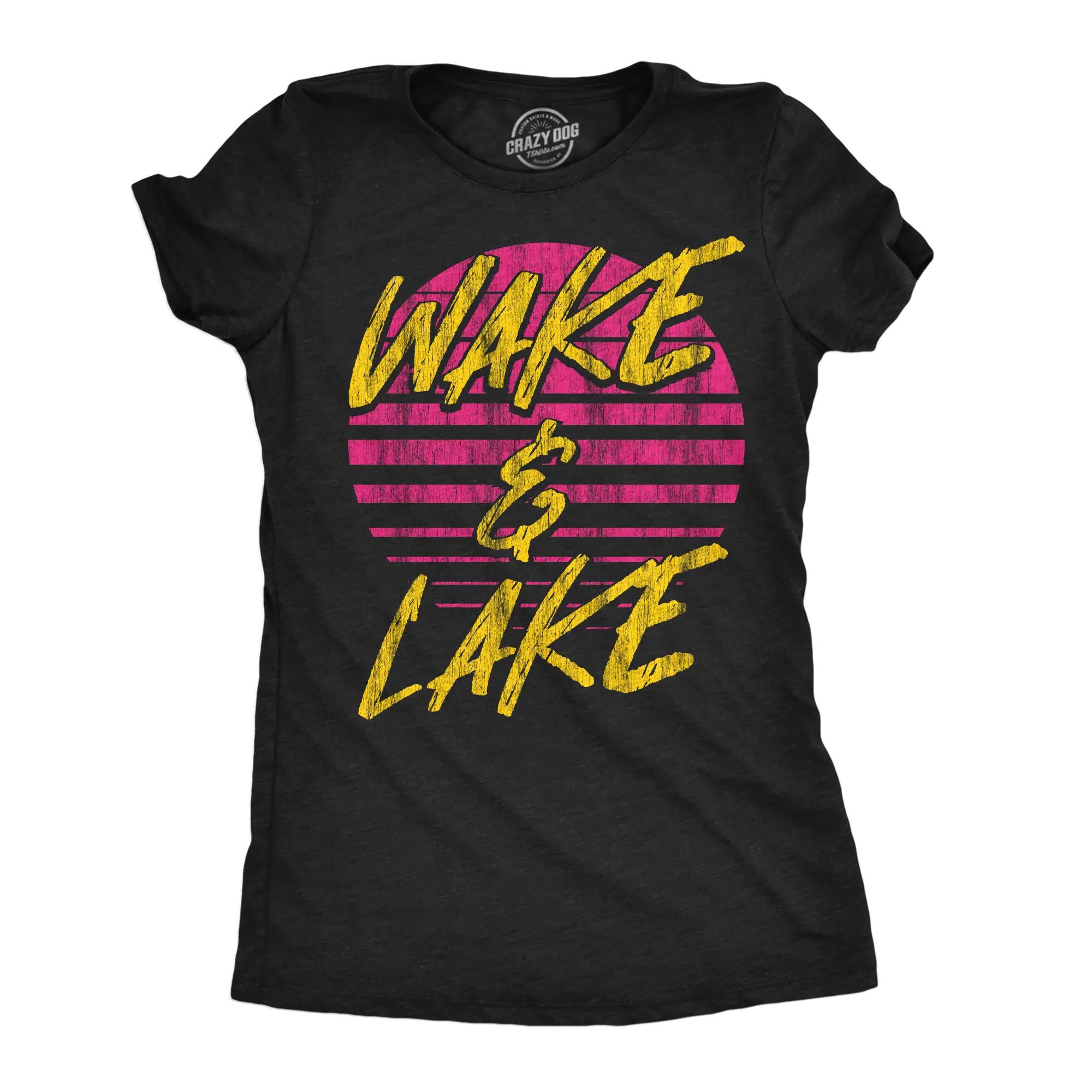 Womens Funny T Shirts Wake and Lake Sarcastic Vacation Lovers Graphic Novelty Tee for Ladies Funny Womens T Shirts Cute Vintage Fashion Casual Ladies T-Shirt Gift Funny Sarcastic Top Women's Novelty Tees Black -