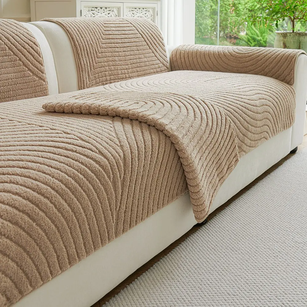 Plush Sofa Cover Couch Slipcover For Sofa Soft Fabric Non-Slip Furniture Protector Queen Size Single/multi-Seat Integrated Design Sofa Couch Covers