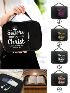 Minimalist Easter Cross Jesus Printed Bible Bag,Printed With Letters'sisters In Christ',Handbag With Handle Zipper Pocket Portable Storage Bag, Bible Bag With Handle,Suitable For Holding Bible Books, Bible Folders, Used For Storing Books, Tablets, Phones