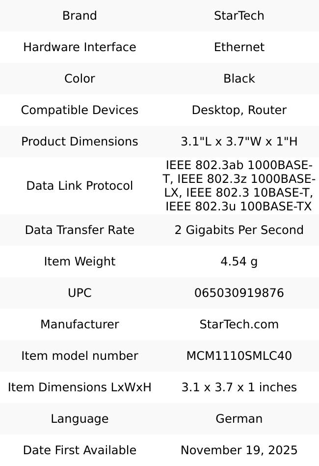 StarTech.com Gigabit Singlemode (SM) LC Fiber Media Converter, 10/100/1000 Mbps, 40km, RJ45 to LC, Full Metal, TAA Compliant