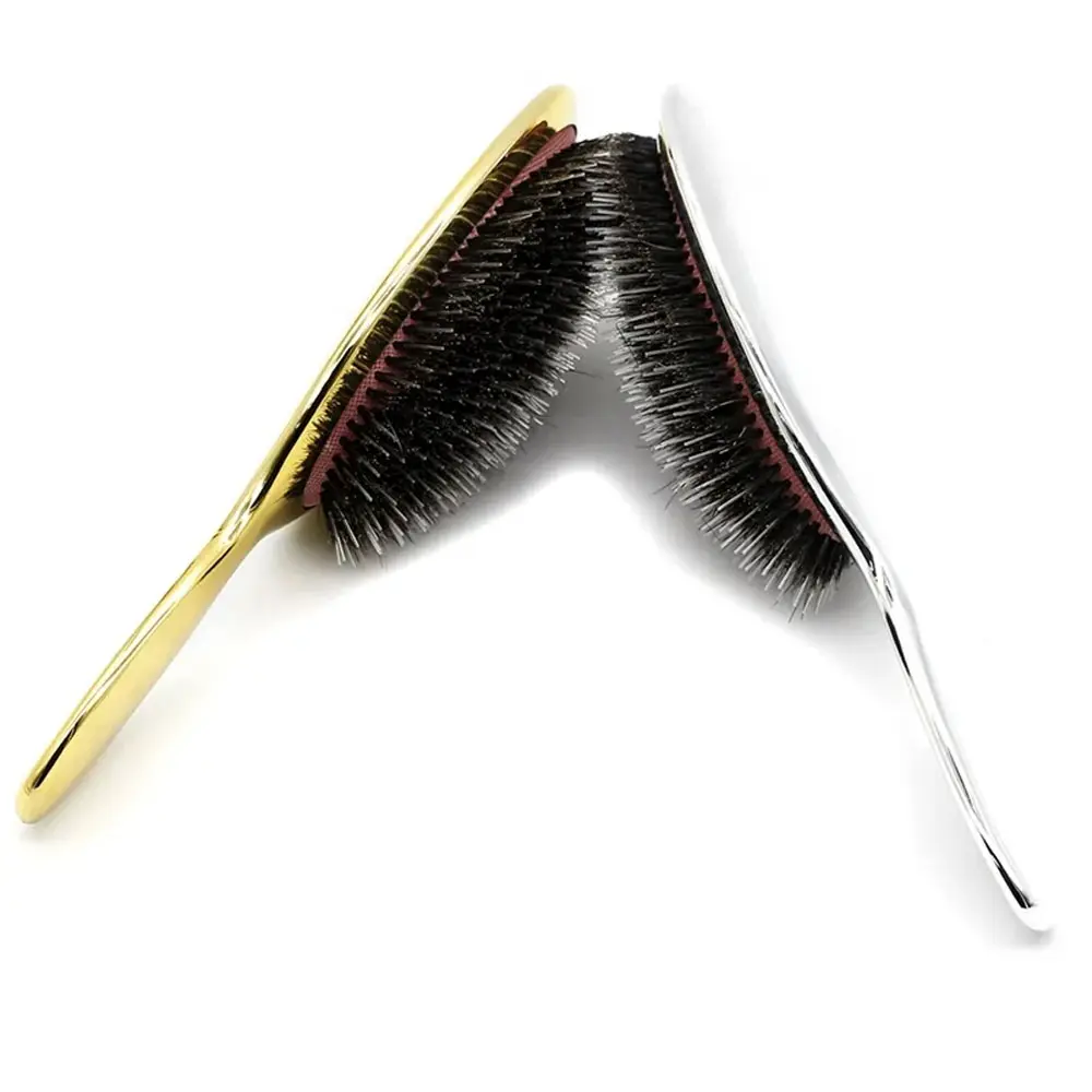 Luxury Gold & Silver Boar Bristle Paddle Hair Brush, Paddle Brushes, Oval Anti-Static Hair Comb, Anti Static Hairbrush, Scalp Massage Brush, Hairdressing Tool, Salon Styling Brush, Volumizing Brush, Volumizer Brush, Volume Brush, Hair Styling Tools