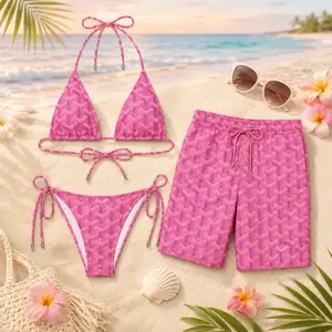 Goya Pink Summer 2026 Matching Couple Swimwear Set – Trendy Beach Vacation Outfits for Couples, TikTok Viral Swim Style