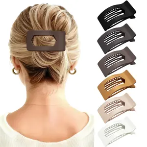 6 Pack Flat Claw Clips for Women Strong Hold French Flat Hair Clips for Thick Thin Hair | 3.94" Nonslip Large Square Lay Flat Hairclips