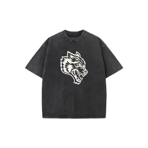 Darc Sport Wolves Vintage Washed Oversized Tee Heavyweight Cotton Gym Apparel California Bodybuilding Club Shirt Workout Fitness Weightlifting Athletic Street Style Casual Daily Wear Comfortable Loose Fit Graphic Top For Active Men