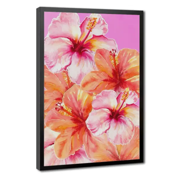 Pink Hibiscus Flower Poster - Hawaiian Tropical Wall Art, Retro Botanical Canvas Print, Girly House Accessories, Aesthetic Room Decor, Room Decor for Women, Preppy Floral Artwork