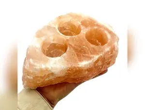 RP Himalayan Salt Candle Holder - Natural Stone Crystal: 3 HOLE