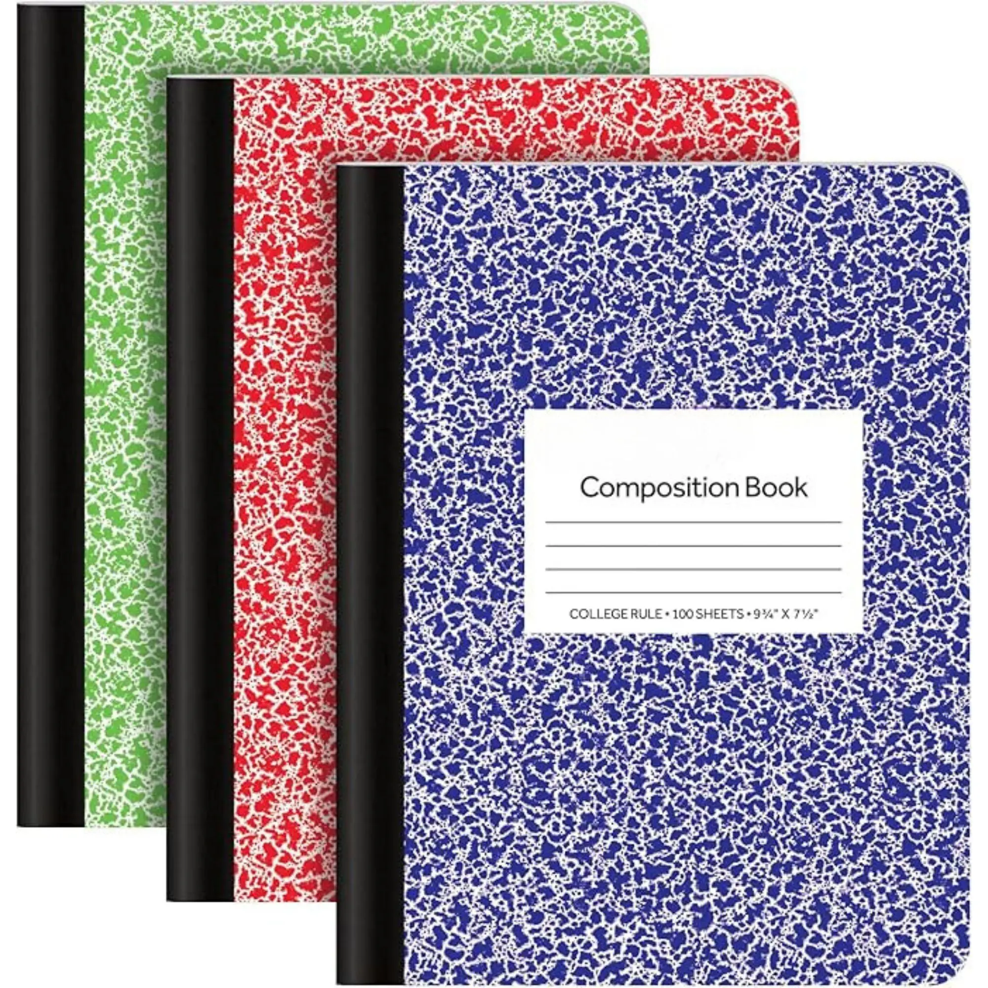 Composition Notebooks, 100 Sheets per Book, 9-3/4 x 7-1/2 Inch School Journals, Primary Color Marble Covers, College Ruled Paper, 3 Pack
