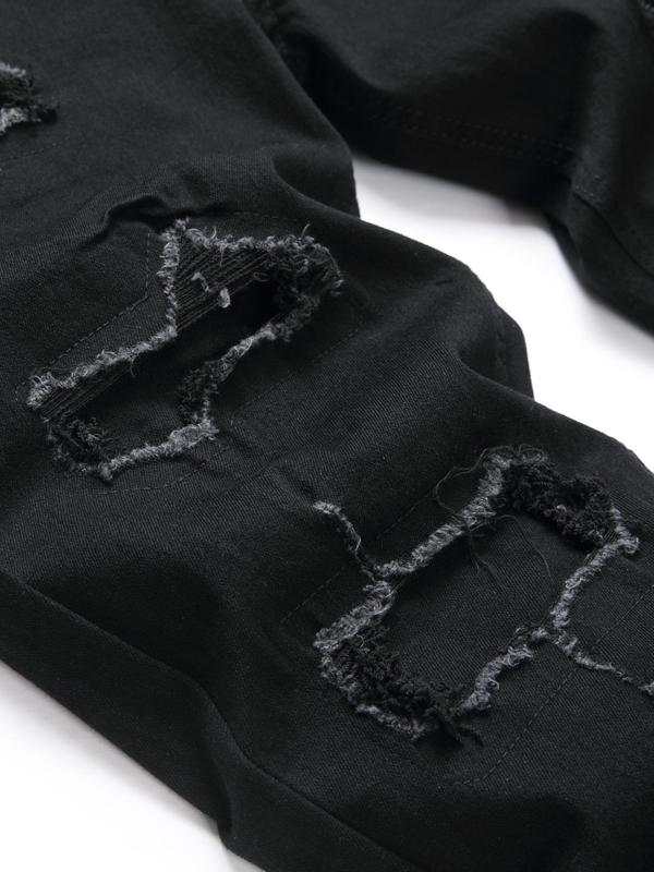 Men's Solid Color Ripped Skinny Jeans, Casual Comfy Denim Pants for Daily Wear, Fashion Men's Bottoms for All Seasons, Cotton