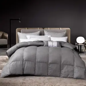 Down Alternative Comforter All Season Duvet Insert(Grey Stripe, )-Ultra Soft Double Brushed Microfiber Quilt Cover, Box Stitched 90x90 Comforter with Corner Tabs