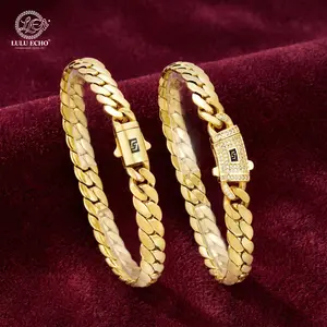 LuLuEcho Waterproof 14K Gold Plated 8mm Miami Cuban Link Chain | Iced Out CZ & Plain Clasp | Non-Tarnish Curb Necklace Bracelet 7.5"-30" | Free Gift Box