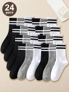 Unisex Stripe Pattern Mid-calf Socks, High Stretch Casual Comfortable Breathable Fabric Socks Crew Socks for Daily Wear, Soft Socks for All Seasons, Socks for Women