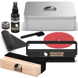 Collector Protector Vinyl Record Cleaning Kit - Vinyl Cleaner for Records, Includes Soft Velvet & Carbon Fiber Record Cleaning Brush, Record Cleaner Solution, Microfiber Cloth & Stylus Cleaner Gel