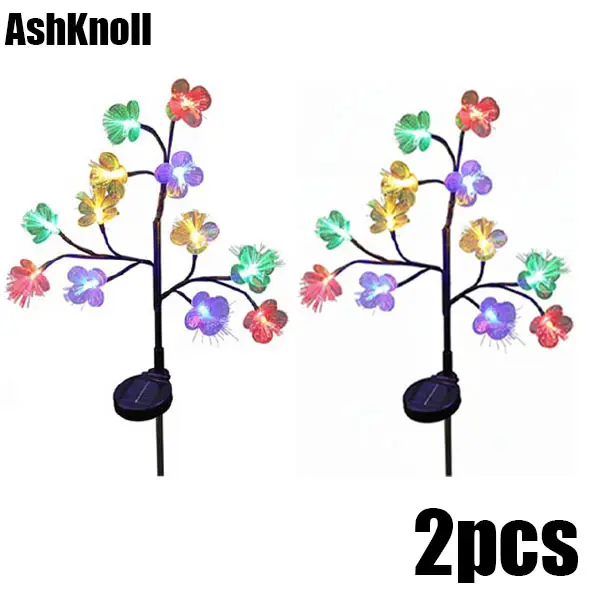【AshKnoll】2pcs Solar Outdoor Garden Light – Fiber-Optic Cherry Blossom Design for Balconies, Patios, and Lawns (Christmas/Decorative Ground-Stake Light) string