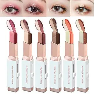 6Pc Shimmer Eyeshadow Stick - Two Color Glitter Eyeshadow Set, 2 In 1 Waterproof Retractable Eye Shadow Sticks, Easy Application Gradient Makeup for Women Girls (6PC)