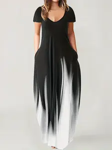Women’s summer printed long dress, loose fit for comfortable wear, practical pocket design, casual style versatile for everyday wear.