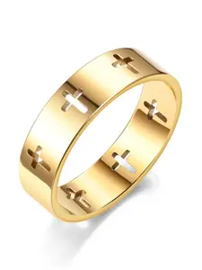 Simple Hollow Out Design Cross Stainless Steel Ring, Unisex Couple Jewelry, Casual Style, All Seasons, Plain Pattern, Couple Rings, Matching Rings