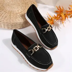Fashion Women's Loafers with Chain Accent Soft Slip-On Casual Indoor Outdoor Shoes