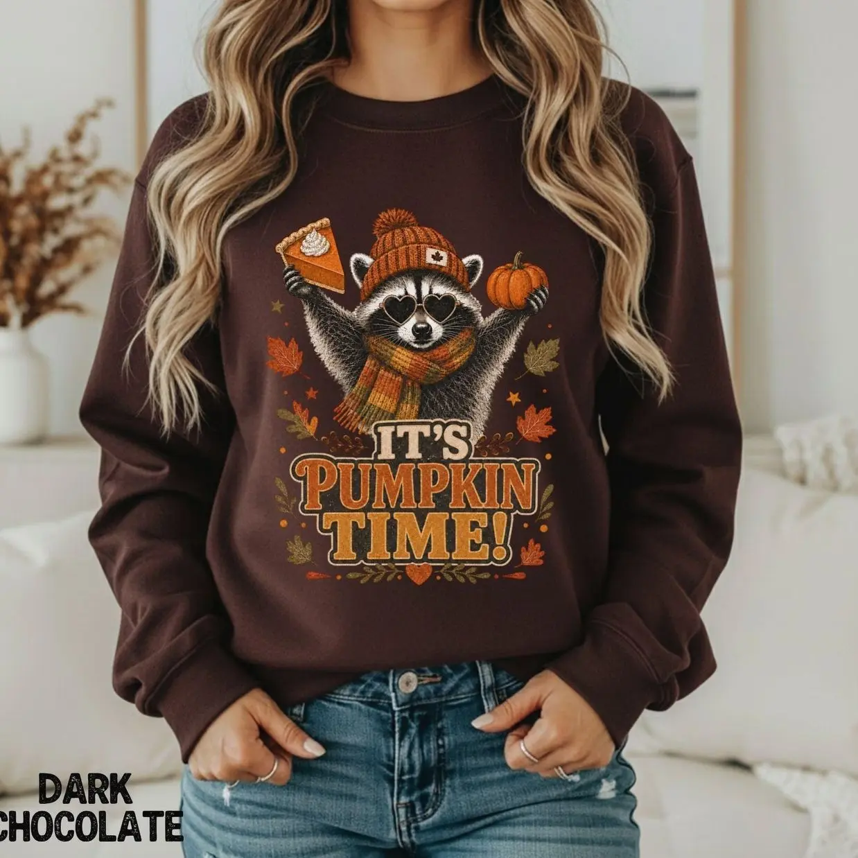 It's Pumpkin Time Sweatshirt, Funny Fall Raccoon Crewneck Sweatshirt, Cute Trash Panda Pumpkin Pie Thanksgiving Sweater, Cozy Autumn Season Apparel, Aesthetic Wildlife Animal Lover Gift for Women and Men, Warm Cozy Spooky Season Pullover Top