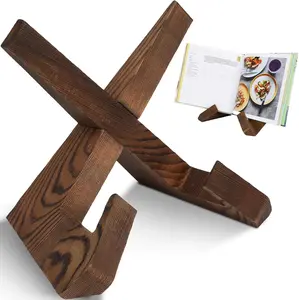 Wooden Cookbook Display Stand Holder - Adjustable, Foldable, Rustic Wood Design for Kitchen Countertops, Tablets, Recipe Books, and Photos