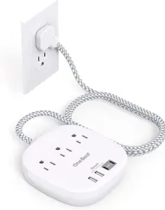 One Beat Flat Plug Power Strip, 6ft Ultra Flat Extension Cord - 3 Outlets 4 USB Ports (2 USB C) 22.5W/4.5A Desktop Charging Station, Power Strip No Surge Protection for Cruise Ship, Dorm Room Travel Essentials