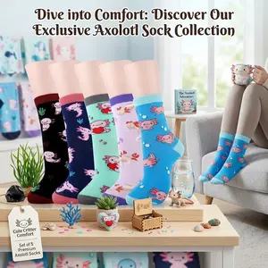 Women's & Girls' 5-Pair Cute Funny Animal Socks - Comfortable Cotton Crew Socks for Daily Wear, Casual Fashion, Great Gift Ideas for Birthday Christmas Party, Soft Breathable Ankle Socks with Various Designs