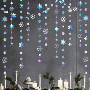 Clearance 52Ft Winter Party Decoration Iridescent Snowflake Garland Holographic Paper Snowflake Streamer for Winter Christmas Frozen Birthday Wedding Bridal Shower Party Supplies
