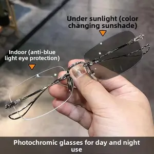 Men'S And Women'S Frameless Metal Glasses, Color Changing Glasses, Anti Blue Light Ultra Light Frame, Daily Wear