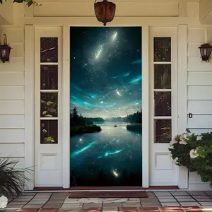 Front Door Decoration Cover Porch, Elastic Fabric Door Cover for Decorating Stretch Gate Covering for Interior, External Festive Season House Decoration