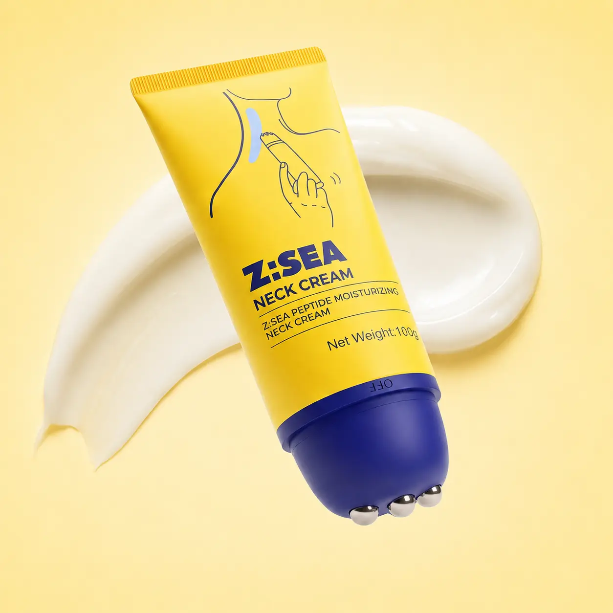 Z:SEA Ice-Feeling Cold Roller Peptide Neck Cream | 3-Sec Absorb Non-Sticky Massage Cream with French Peptides & Caffeine | Instant De-Puffing & V-Shape Lifting for Crepey Skin, Jawline, Neck | 5.29 Oz,travel essentials,sunscreen