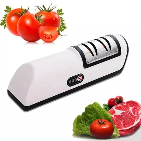 Professional 2-Stage Electric Knife Sharpener - Black Modern Rectangular Kitchen Tool, Single Unit with Cutting and Polishing Functions for Home Cooking, Quick Sharpening of Wide-Range Kitchen Knives