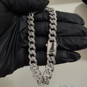 Rhodium Plated 925 Sterling Silver CZ Encrusted Miami Cuban Link Plain Lock