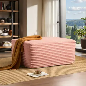 Pink 37 Inch Plush Corduroy Ottoman Bench, Large Ottoman for Bedroom, End of Bed - Padded Seat Foo, Foot Rest Stool with Padded Seat