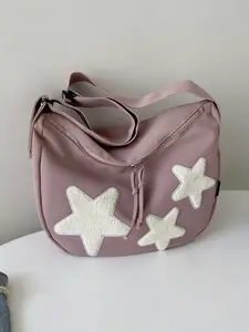 Practical atmosphere and fashionable texture five pointed star shoulder bag, with double zipper design, adjustable shoulder strap, retro casual versatile large capacity crossbody bag, suitable for commuting to work, shopping, Handbag Shoulder Bag