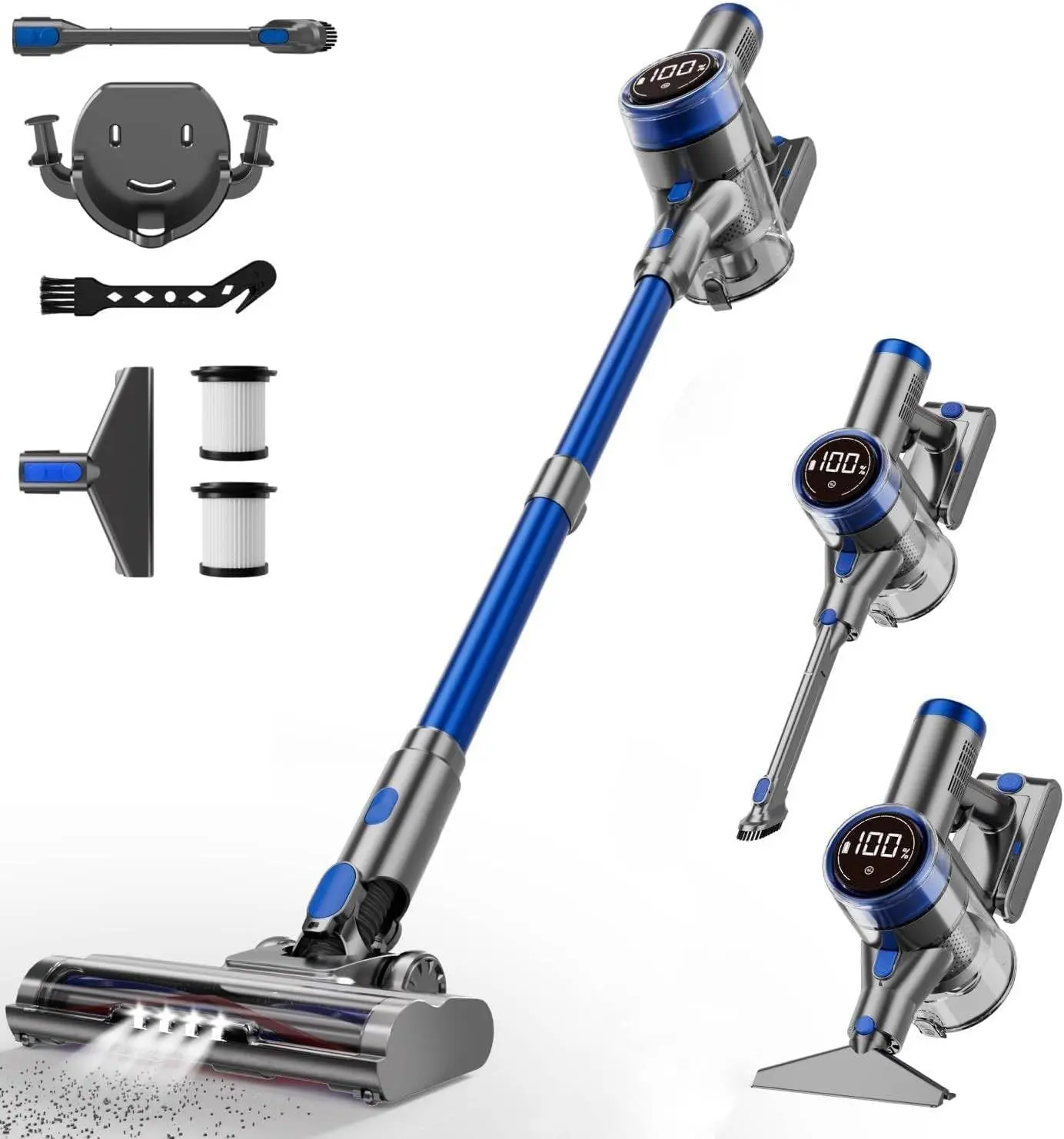 Cordless Vacuum Cleaner, 480W/45Kpa Vacuum Cleaners for Home, Self-Standing Stick Vacuum with LED Display, Anti-Tangle & Wall Mount Charging, 8 in 1 Lightweight Vacuum for Hard Floors Carpet Pet Hair NuYupo