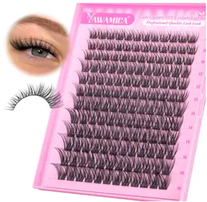 Yawamica Wispy Lash Clusters C Curly Individual Lashes DIY Cluster Eyelash Extensions 10-16mm Natural Eyelash Clusters 144 pcs Soft Lashes Clusters with Thin Lash Band DIY Lash for Self Application