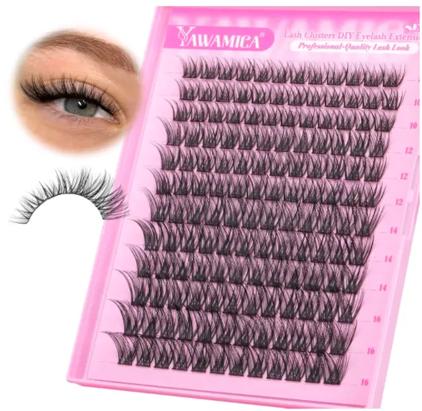 Yawamica Wispy Lash Clusters C Curly Individual Lashes DIY Cluster Eyelash Extensions 10-16mm Natural Eyelash Clusters 144 pcs Soft Lashes Clusters with Thin Lash Band DIY Lash for Self Application