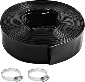 1 1/2 Inch x 50 Feet Heavy-Duty PVC Pool Backwash Hose, Reinforced Discharge Drain Hose with Clamp for Swimming Pools, Black